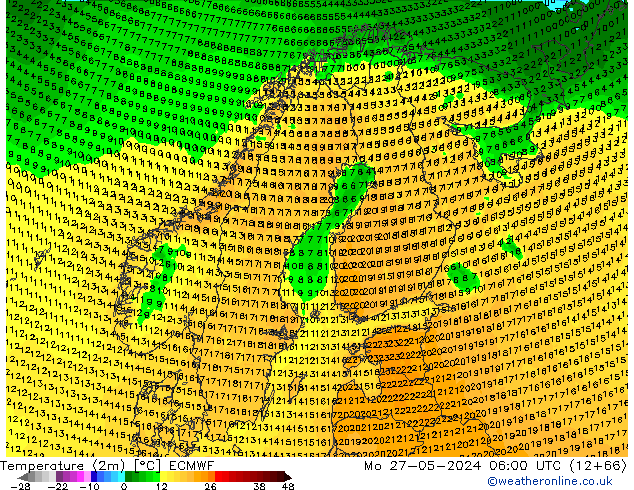 Temperature (2m) ECMWF Mo 27.05.2024 06 UTC