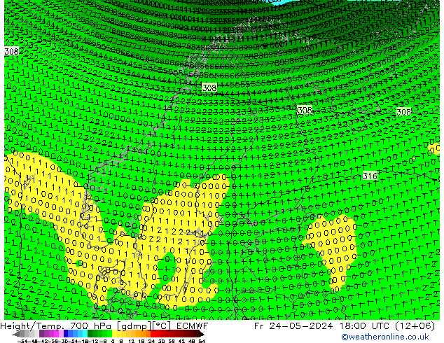 Height/Temp. 700 hPa ECMWF pt. 24.05.2024 18 UTC