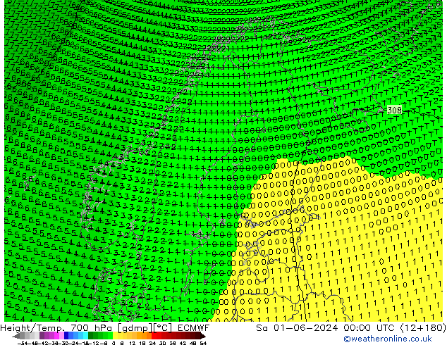 Géop./Temp. 700 hPa ECMWF sam 01.06.2024 00 UTC