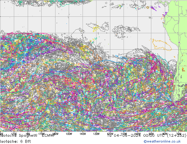 Isotachs Spaghetti ECMWF вт 04.06.2024 00 UTC