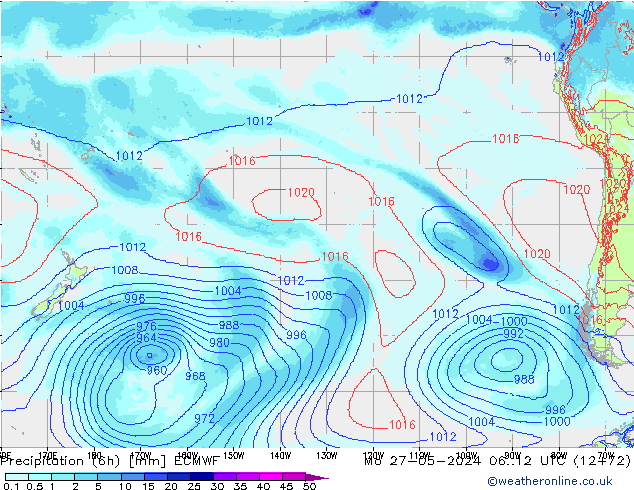 Precipitation (6h) ECMWF Mo 27.05.2024 12 UTC