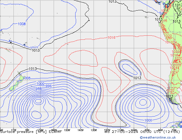 Atmosférický tlak ECMWF Po 27.05.2024 06 UTC