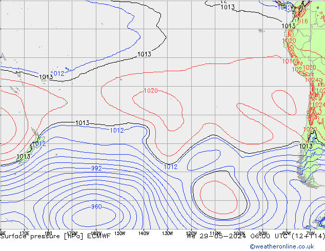 Surface pressure ECMWF We 29.05.2024 06 UTC