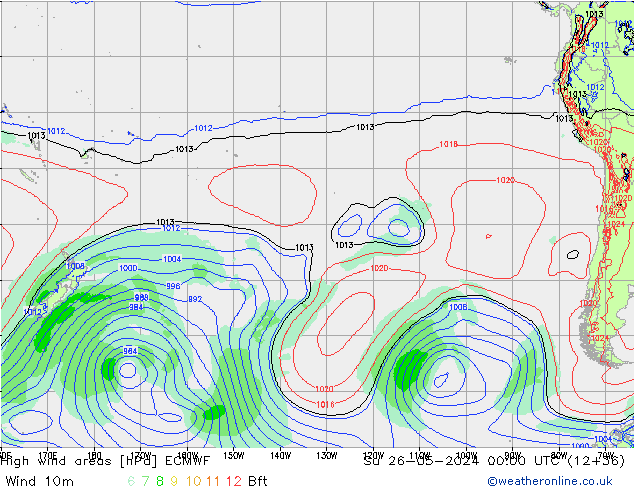 High wind areas ECMWF Su 26.05.2024 00 UTC