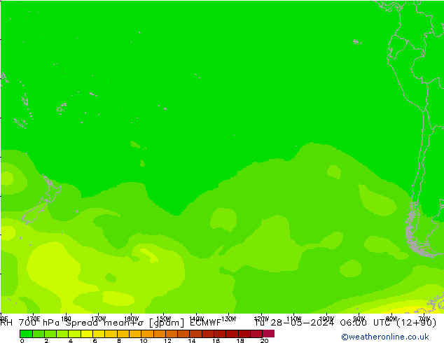 RH 700 hPa Spread ECMWF Út 28.05.2024 06 UTC