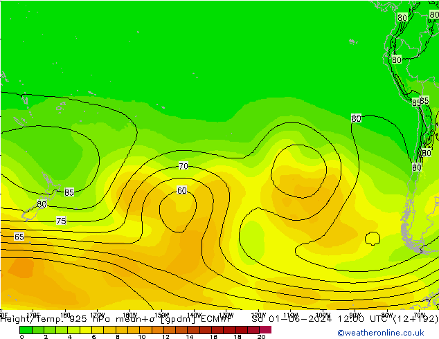 Geop./Temp. 925 hPa ECMWF sáb 01.06.2024 12 UTC