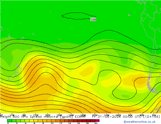 Height 500 hPa Spread ECMWF Fr 31.05.2024 00 UTC