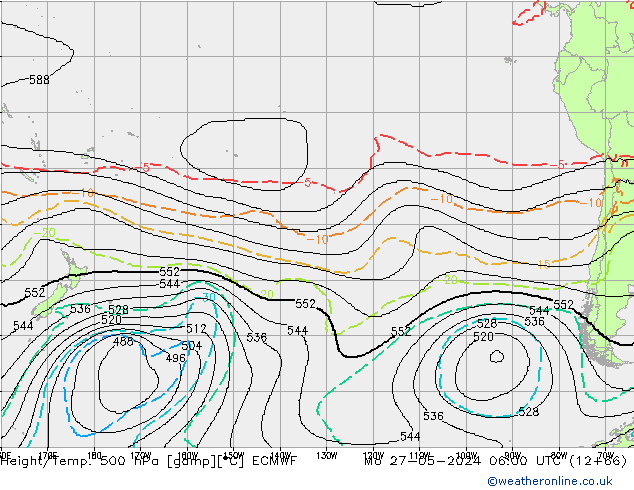 Height/Temp. 500 hPa ECMWF pon. 27.05.2024 06 UTC