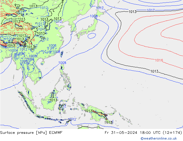 Luchtdruk (Grond) ECMWF vr 31.05.2024 18 UTC