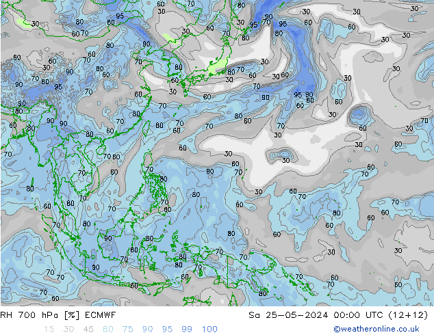 RH 700 гПа ECMWF сб 25.05.2024 00 UTC