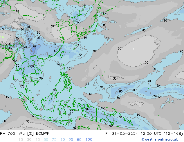 RH 700 hPa ECMWF Fr 31.05.2024 12 UTC