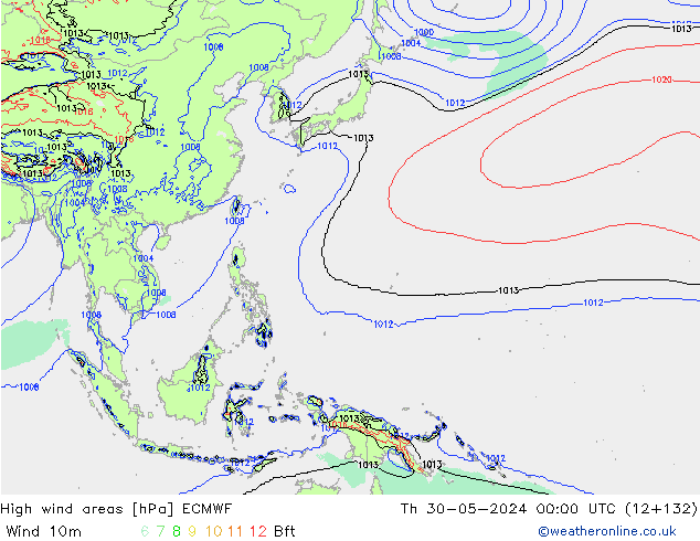 Izotacha ECMWF czw. 30.05.2024 00 UTC