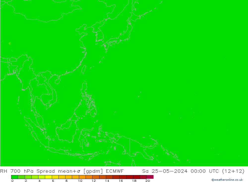 RH 700 hPa Spread ECMWF so. 25.05.2024 00 UTC