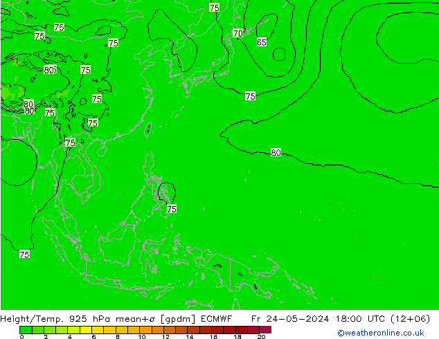 Hoogte/Temp. 925 hPa ECMWF vr 24.05.2024 18 UTC