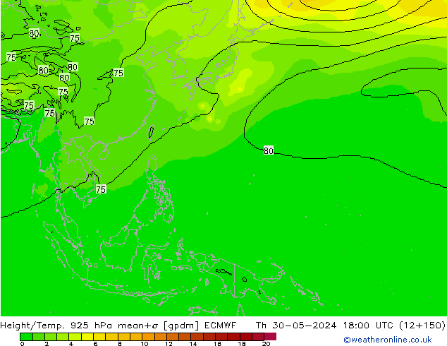 Hoogte/Temp. 925 hPa ECMWF do 30.05.2024 18 UTC