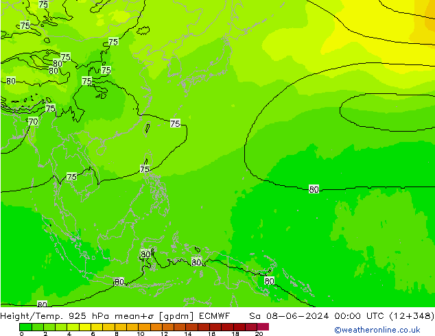 Hoogte/Temp. 925 hPa ECMWF za 08.06.2024 00 UTC