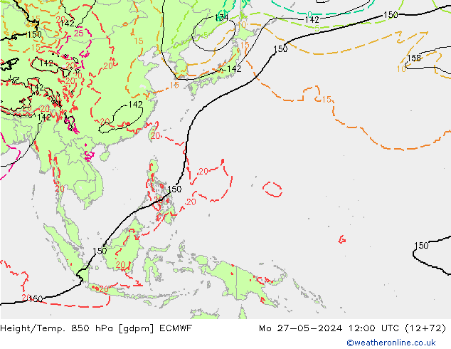 Height/Temp. 850 hPa ECMWF Mo 27.05.2024 12 UTC