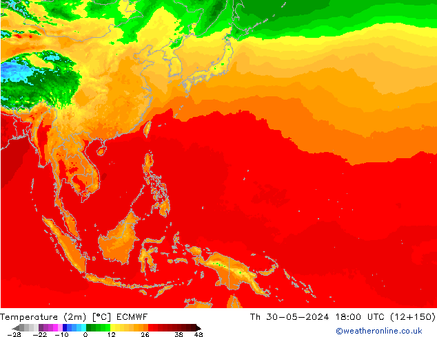 Sıcaklık Haritası (2m) ECMWF Per 30.05.2024 18 UTC