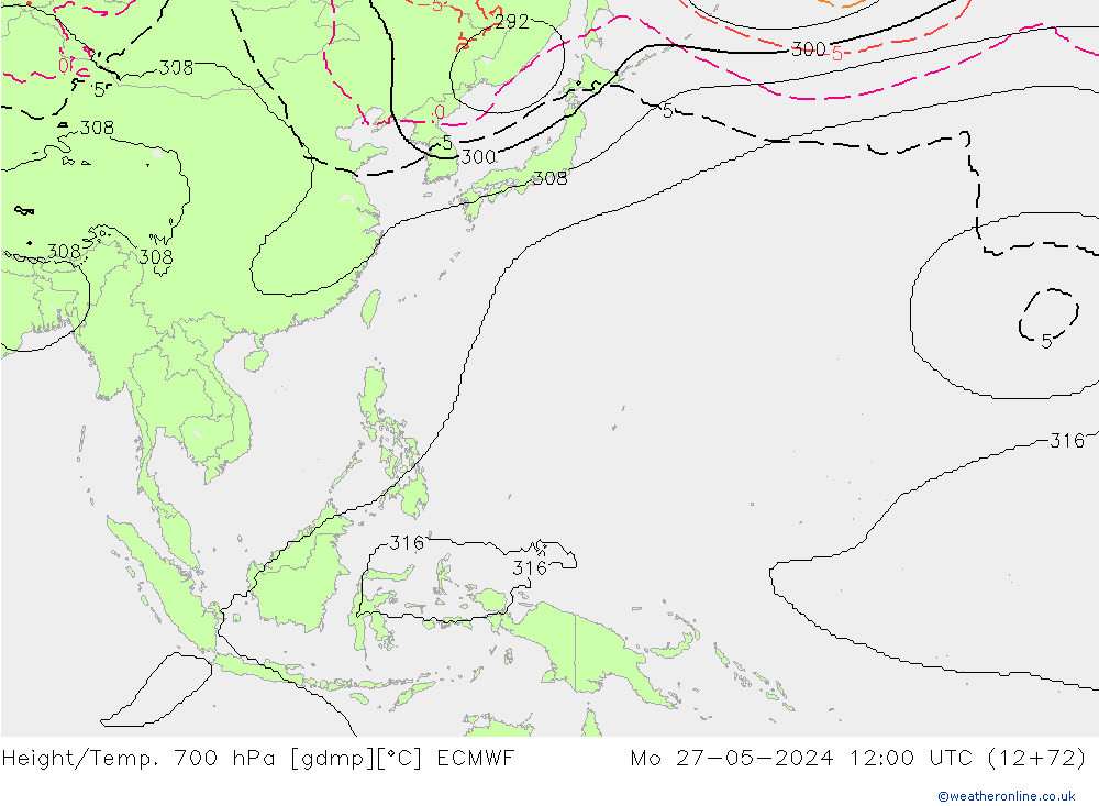 Hoogte/Temp. 700 hPa ECMWF ma 27.05.2024 12 UTC