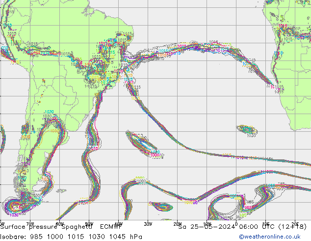 Luchtdruk op zeeniveau Spaghetti ECMWF za 25.05.2024 06 UTC