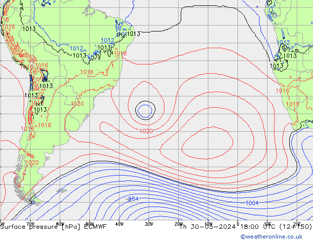 Atmosférický tlak ECMWF Čt 30.05.2024 18 UTC