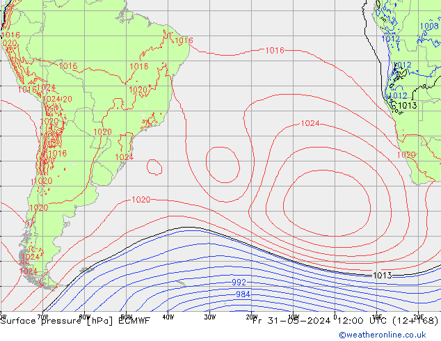 Atmosférický tlak ECMWF Pá 31.05.2024 12 UTC