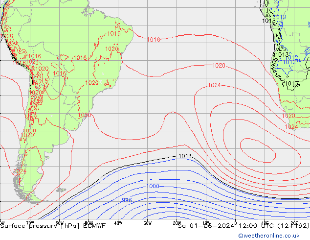 Surface pressure ECMWF Sa 01.06.2024 12 UTC