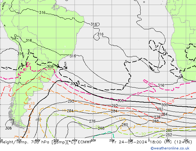 Height/Temp. 700 hPa ECMWF Fr 24.05.2024 18 UTC