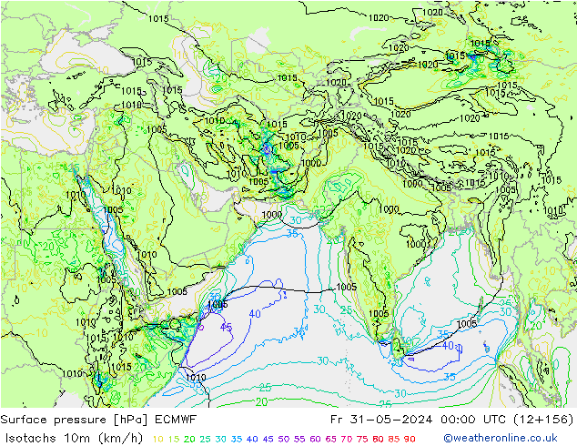 Isotachs (kph) ECMWF пт 31.05.2024 00 UTC