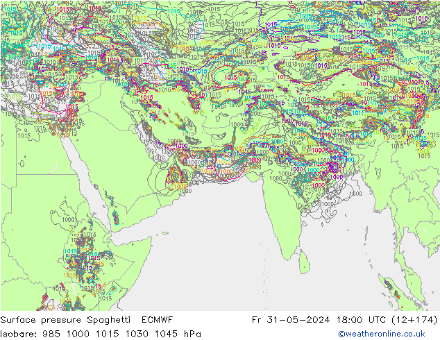 Surface pressure Spaghetti ECMWF Fr 31.05.2024 18 UTC