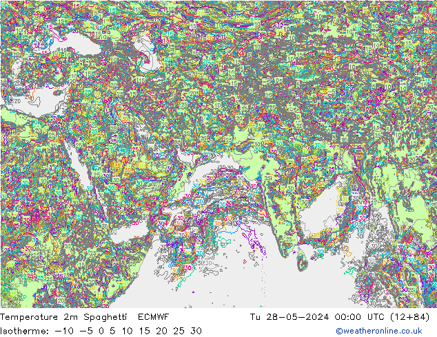 Temperature 2m Spaghetti ECMWF Út 28.05.2024 00 UTC