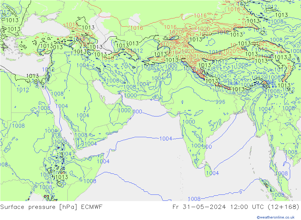 Surface pressure ECMWF Fr 31.05.2024 12 UTC