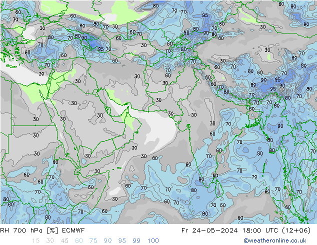 RH 700 hPa ECMWF 星期五 24.05.2024 18 UTC