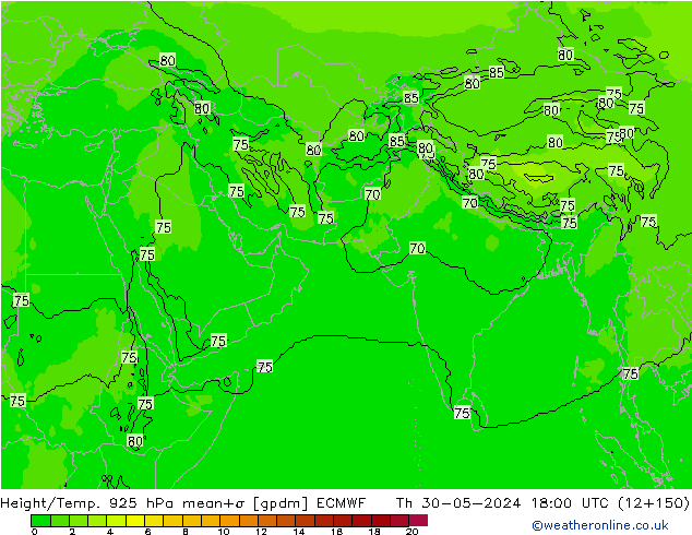 Hoogte/Temp. 925 hPa ECMWF do 30.05.2024 18 UTC