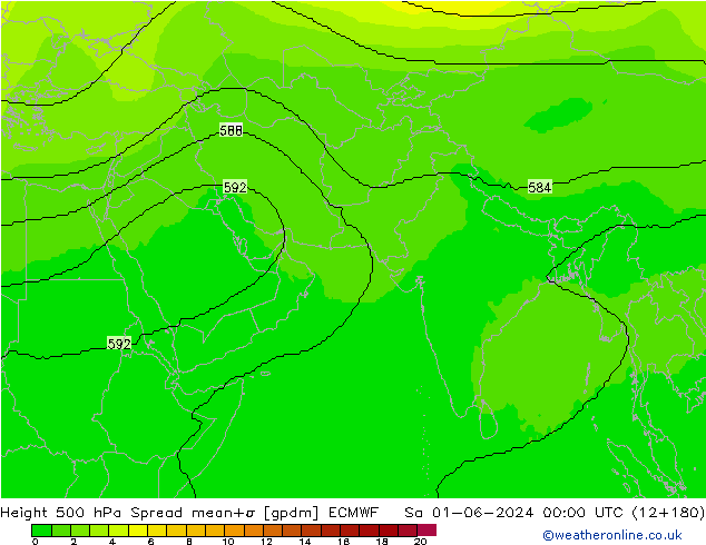 Height 500 hPa Spread ECMWF 星期六 01.06.2024 00 UTC