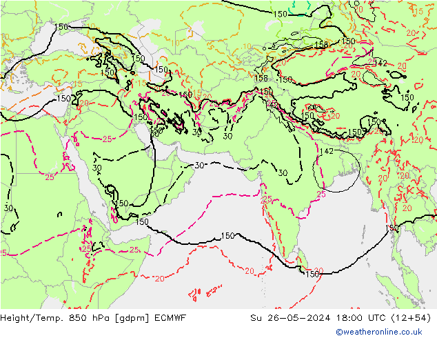 Geop./Temp. 850 hPa ECMWF dom 26.05.2024 18 UTC