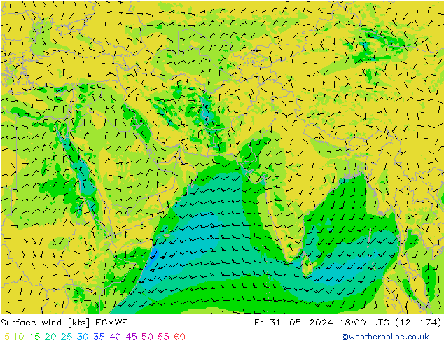 Vento 10 m ECMWF Sex 31.05.2024 18 UTC