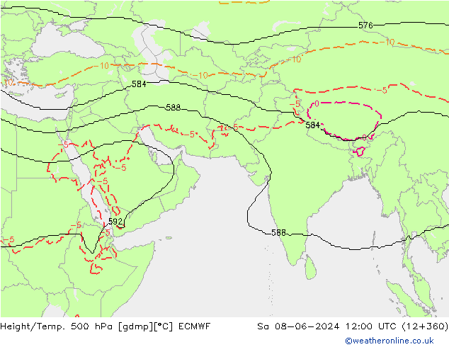 Height/Temp. 500 hPa ECMWF 星期六 08.06.2024 12 UTC