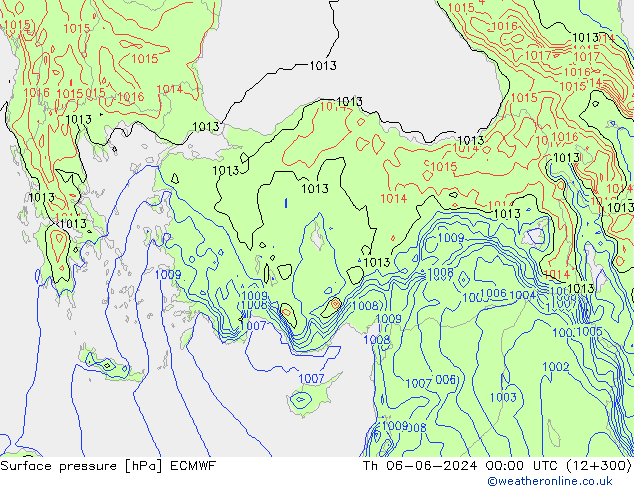 Luchtdruk (Grond) ECMWF do 06.06.2024 00 UTC