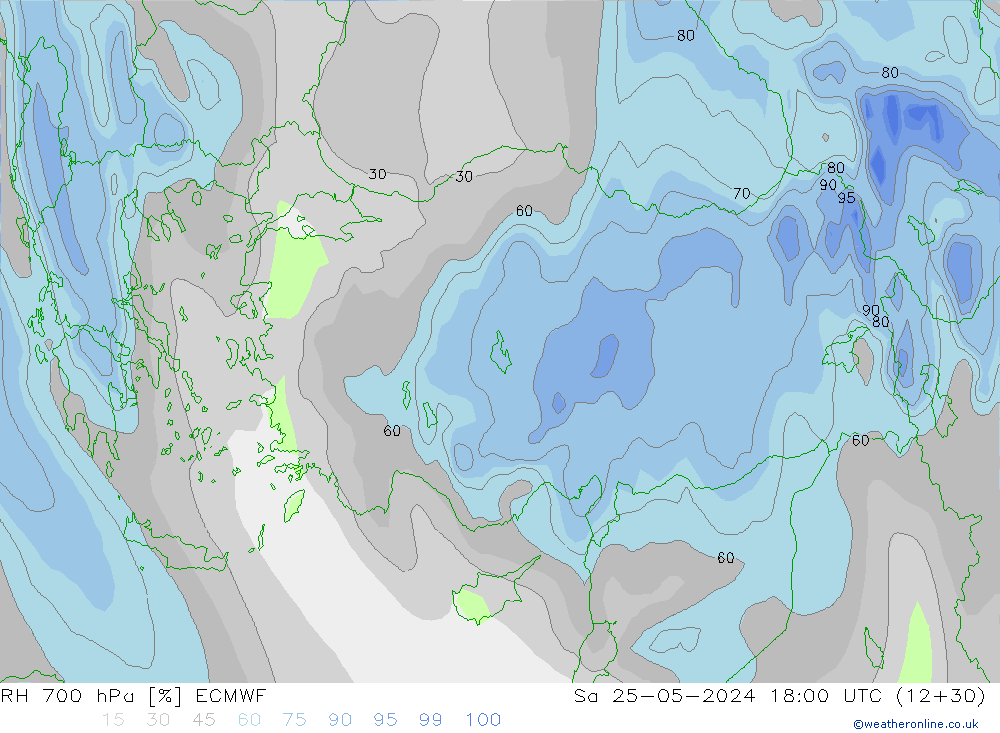 RH 700 hPa ECMWF Sa 25.05.2024 18 UTC