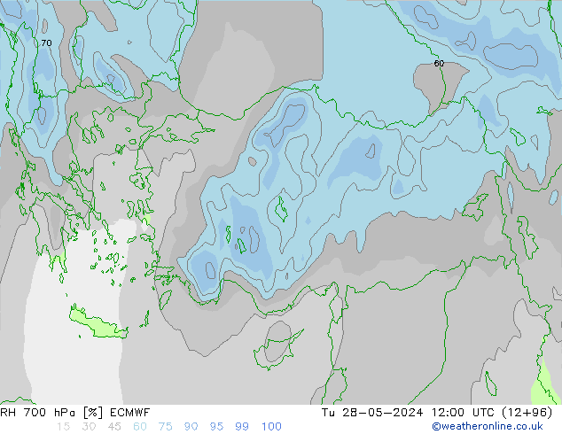 RH 700 hPa ECMWF Ter 28.05.2024 12 UTC