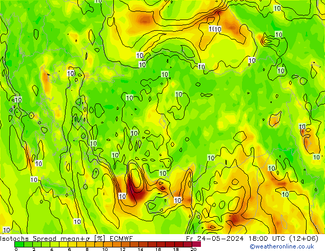 Isotachs Spread ECMWF ven 24.05.2024 18 UTC