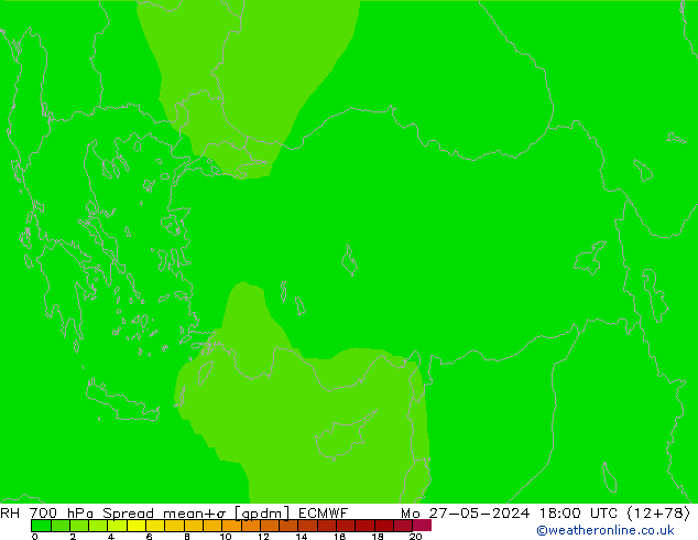 Humedad rel. 700hPa Spread ECMWF lun 27.05.2024 18 UTC