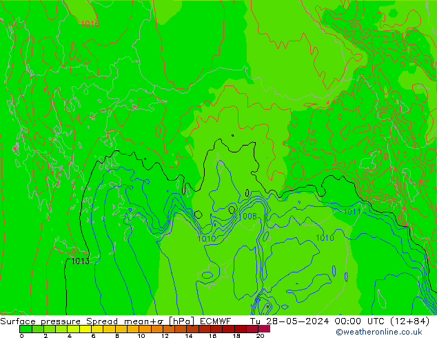 Surface pressure Spread ECMWF Tu 28.05.2024 00 UTC