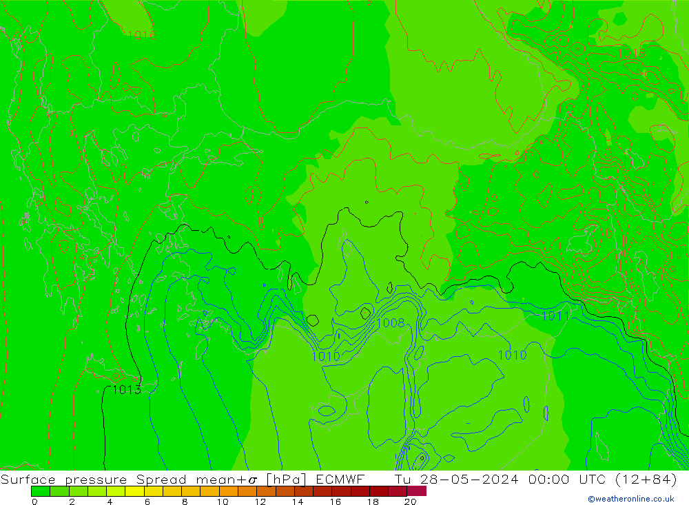 pressão do solo Spread ECMWF Ter 28.05.2024 00 UTC