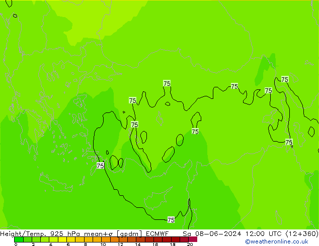 Height/Temp. 925 hPa ECMWF Sa 08.06.2024 12 UTC