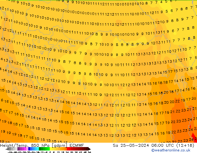 Yükseklik/Sıc. 850 hPa ECMWF Cts 25.05.2024 06 UTC