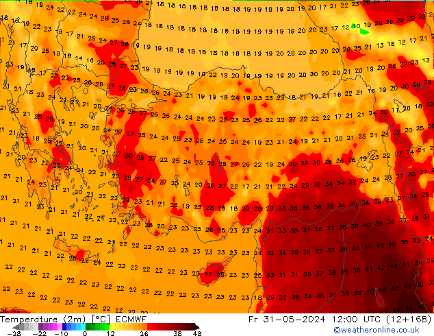 Temperature (2m) ECMWF Pá 31.05.2024 12 UTC