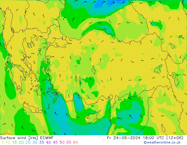 ветер 10 m ECMWF пт 24.05.2024 18 UTC