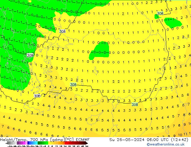 Height/Temp. 700 hPa ECMWF Dom 26.05.2024 06 UTC